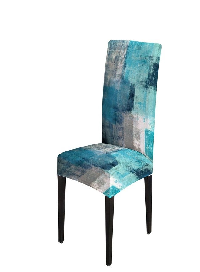 TOMWISH Dining Chair Covers Set of 6, Turquoise and Grey Teal Stretch Chair Covers Washable Spandex Parsons-Chair-Slipcovers Removable Seat Protector for Living Room Kitchen Dining Desk Party Office - Image 3
